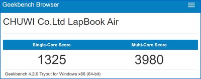 Chuwi Lapbook Air Geekbench スコア