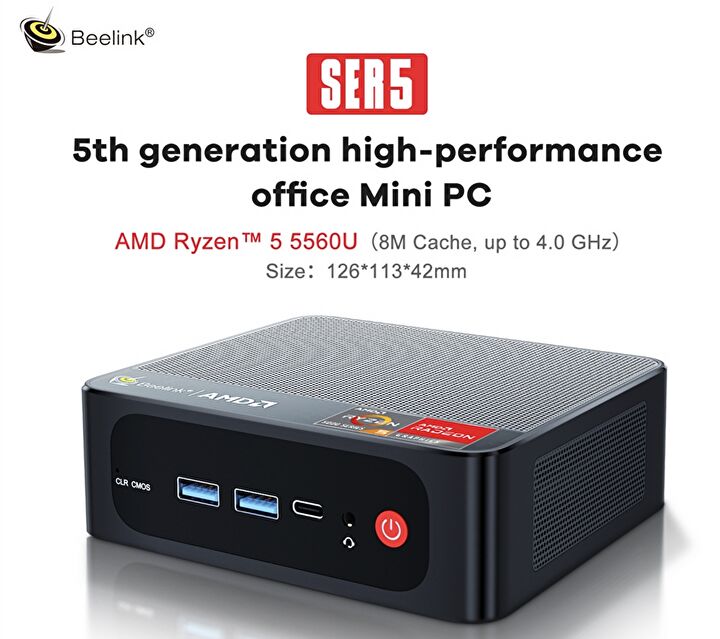 Beelink SER5 Mini PC,AMD Ryzen 5500U (6C 12T,up to 4.0GHz),Mini Computer with 16GB DDR4 500GB NVMe SSD, Micro pc Support Three Screen Displa並行輸入